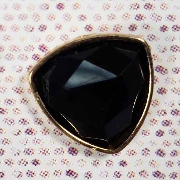 Black Faceted Triangle Stud Earrings – Gold Triangle Trim – Geometric Jewelry - Picture 5 of 9